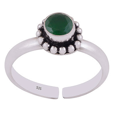 Beautiful Rawa Work Around Green Corundum Round Shape 925 Sterling Solid Silver Toe Rings - R9400148-2