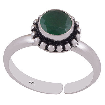 Beautiful Rawa Work Around Green Corundum Round Shape 925 Sterling Solid Silver Toe Rings - R9400148-22