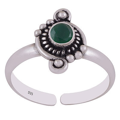 Stunning Oxidised Rawa Work Around Green Corundum Round Shape 925 Sterling Solid Silver Toe Rings - R9400152-2