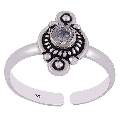 Beautiful Oxidised Rawa Work Around White Cubic Zirconia Round Shape 925 Sterling Solid Silver Toe Rings - R9400153-3