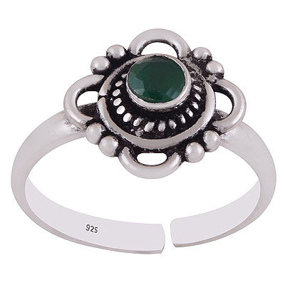 Gorgeous Rawa Work Around Green Corundum Round Shape 925 Sterling Solid Silver Toe Rings - R9400154-1