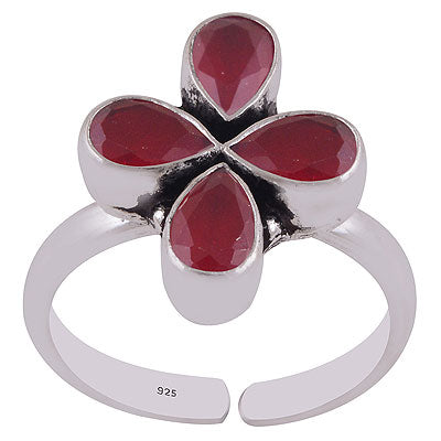 Gorgeous Oxidised Work Around Red Corundum Pear Shape 925 Sterling Solid Silver Toe Rings - R9400156-1