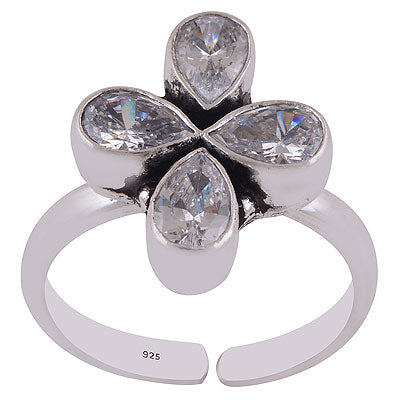 Gorgeous Oxidised Work Around White Cubic Zirconia Pear Shape 925 Sterling Solid Silver Toe Rings - R9400156-3
