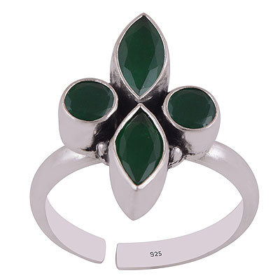 Stunning Rawa Work Around Green Corundum Marquise & Round Shape 925 Sterling Solid Silver Toe Rings - R9400157-1