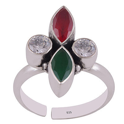 Stunning Rawa Work Around Green Corundum,Red Corundum,White Cubic Zirconia Marquise & Round Shape 925 Sterling Solid Silver Toe Rings - R9400157-2