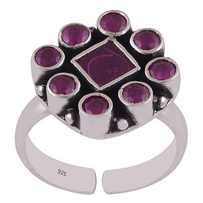 Stunning Flower made of Gemstones Red Corundum Round & Rhombus Shape 925 Sterling Solid Silver Toe Rings - R9400158-1