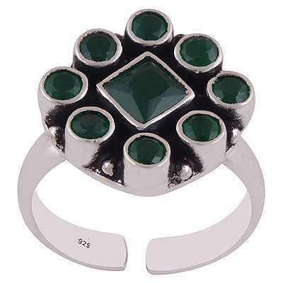 Stunning Flower made of Gemstones Green Corundum Round & Rhombus Shape 925 Sterling Solid Silver Toe Rings - R9400158-2
