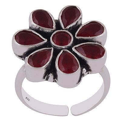 Alluring Oxidised Handcrafted Work Around Red Corundum Pear & Round Shape 925 Sterling Solid Silver Toe Rings - R9400159-1