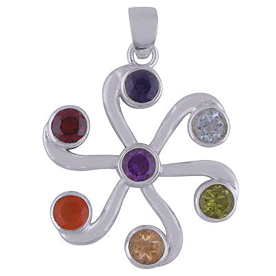 Amethyst,Iolite,Blue Topaz,Peridot,Citrine,Carnelian,Garnet Chakra 925 Sterling Silver Pendant - R9700030-1