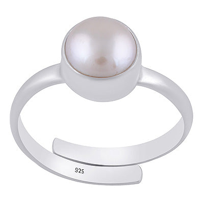 Natural Rashi Ratan Gemstone Pearl Round Shape 925 Sterling Solid Silver Ring - R9900026-3