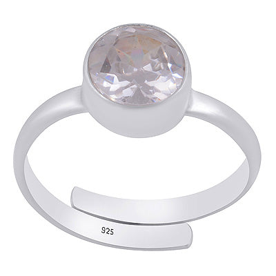 Natural Rashi Ratan Gemstone White Cubic Zirconia Round Shape 925 Sterling Solid Silver Ring - R9900032-1