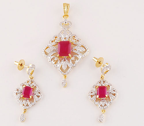 20gram Red Corundum, White Cubic Zirconia Fashion Jewellery Sets - RB30520000-39