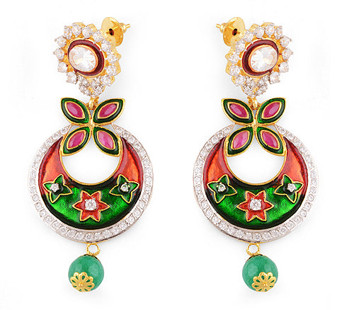 29.8gram White Cubic Zirconia, Green Onyx Fashion Earrings - RB30560014-9
