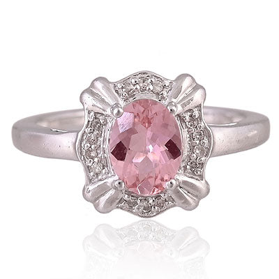 Natural Pink Tourmaline Alluring Heart Shaped Design Around Oval Shape 925 Sterling Solid Silver Ring - RE310053-1