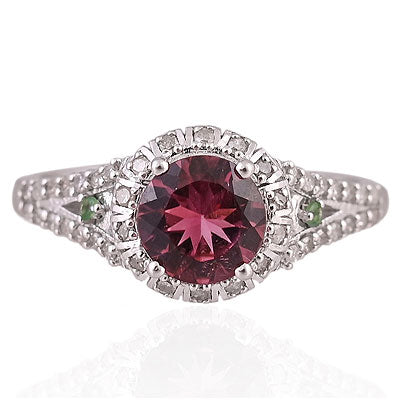 Natural Tourmaline Gorgeous Multicoloured Gemstone Around Round Shape 925 Sterling Solid Silver Ring - RE310055-1