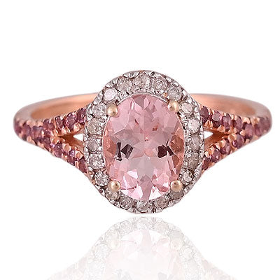 Natural Morganite Gorgeous Hues of Multiple Gemstones on Oval Shape 925 Sterling Solid Silver Ring - RE310072-1