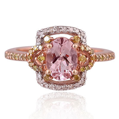 Natural Morganite Beautifully Studded Multicoloured Gemstones on Oval Shape 925 Sterling Solid Silver Ring - RE310073-1