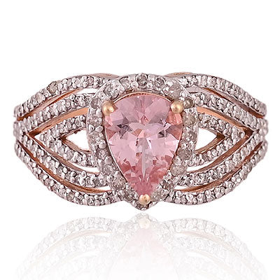 Natural Morganite Gorgeous Diamond Frame Shank Around Pear Shape 925 Sterling Solid Silver Ring - RE310078-1
