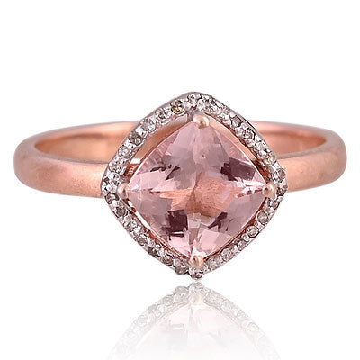 Natural Morganite Beautiful Diamond Studded Frame Around Cushion Shape 925 Sterling Solid Silver Ring - RE310080-1