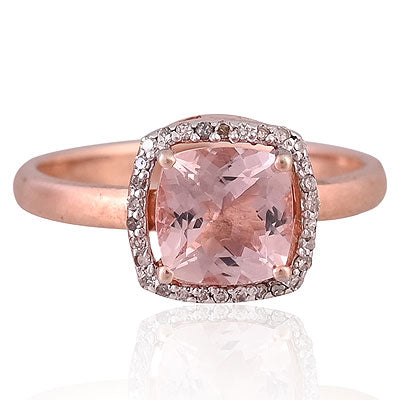 Natural Morganite Gorgeous Studded Frame Around Cushion Shape 925 Sterling Solid Silver Ring - RE310081-1