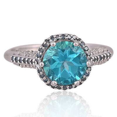 Natural Paraiba Blue Topaz Beautifully Multiple Gemstones Studded Around Round Shape 925 Sterling Solid Silver Ring - RE310083-1