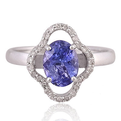 Natural Tanzanite Stunning Diamond Pattern Around Oval Shape 925 Sterling Solid Silver Ring - RE310085-1
