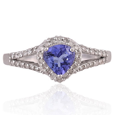 Natural Tanzanite Alluring Diamond Split Shank Around Pear Shape 925 Sterling Solid Silver Ring - RE310089-1