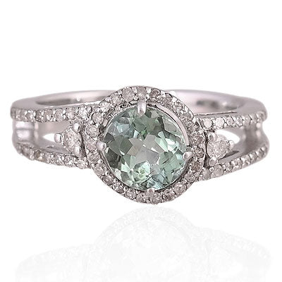 Natural Green Tourmaline Gorgeous Diamond Studded Shank Around Round Shape 925 Sterling Solid Silver Ring - RE310102-1