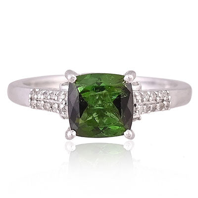 Natural Green Tourmaline Beautifully Designed Cushion Shape 925 Sterling Solid Silver Ring - RE310104-1