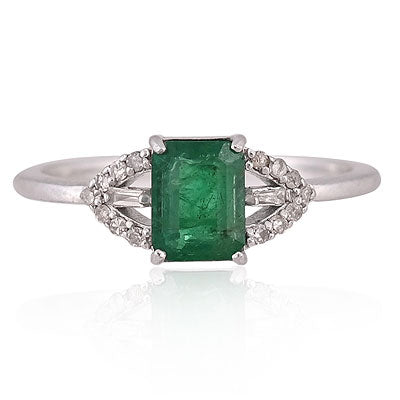 Natural Emerald Gorgeous Diamond Patterm Around Octagon Shape 925 Sterling Solid Silver Ring - RE310112-1