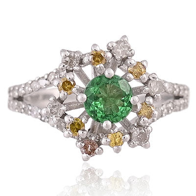 Natural Tsavorite Stunning Multicoloured Gemstones Around Round Shape 925 Sterling Solid Silver Ring - RE310119-1