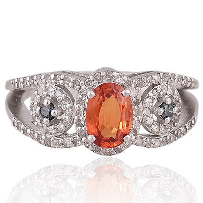 Natural Orange Sapphire Stunning Multicoloured Gemstones Around Oval Shape 925 Sterling Solid Silver Ring - RE310123-1