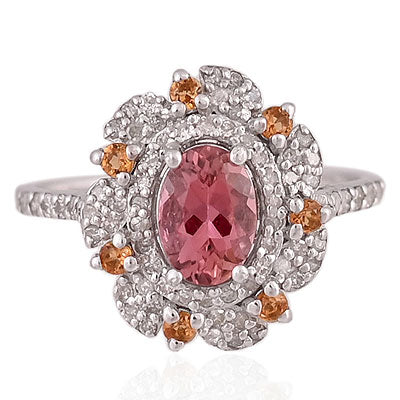Natural Spinel Magnificent Diamond & Gemstone Studded Around Oval Shape 925 Sterling Solid Silver Ring - RE310133-1