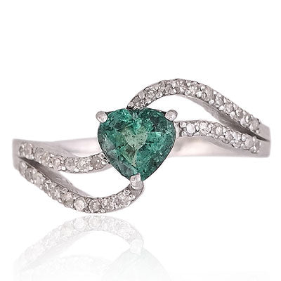 Natural Emerald Gorgeous Designed Shank Heart Shape 925 Sterling Solid Silver Ring - RE310142-1