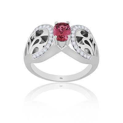 Beautiful Precious Gemstone Diamond Studded Work Around Tourmaline,Diamond Oval Shape 925 Sterling Solid Silver Rings - RE310146-1