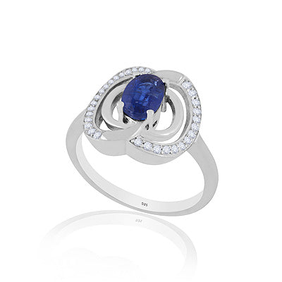 Beautifully Designed Gemstone Diamond Studded Around Kyanite,Diamond Oval Shape 925 Sterling Solid Silver Rings - RE310153-1