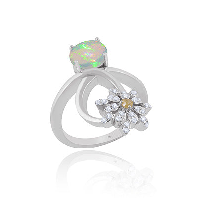 Beautiful Precious Gemstone Diamond Studded Around Ethiopian Opal,Diamond Oval Shape 925 Sterling Solid Silver Rings - RE310157-1