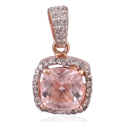 Natural Morganite Marvellous Diamond Studded Around Cushion Shape 925 Sterling Solid Silver Pendant - RE330031-1