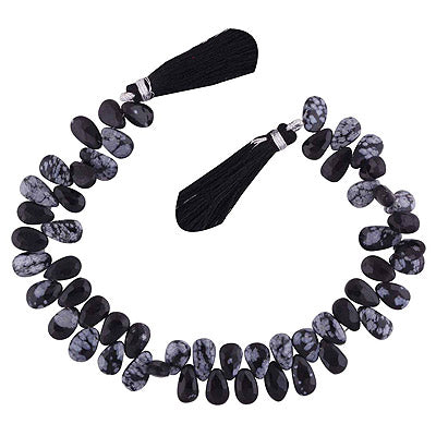 18.3gram Snowflake Obsidian Almond Shape Semi Precious Cut Gemstone Beads - RI30880012-1