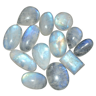 14 Pcs Natural Rainbow Moonstone Standard Quality Cabochon Gemstones Free Size Lot - RS30900184-40