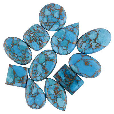 11 Pcs Natural Blue Copper Turquoise Standard Quality Cabochon Gemstones Free Size Lot - RS30900184-56