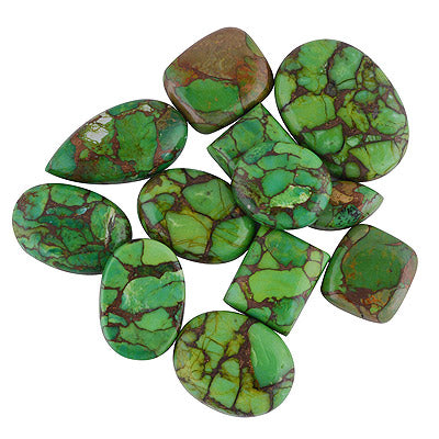 12 Pcs Natural Green Copper Turquoise Standard Quality Cabochon Gemstones Free Size Lot - RS30900184-57