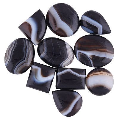 10 Pcs Natural Black Banded Agate Standard Quality Cabochon Gemstones Free Size Lot - RS30900184-6