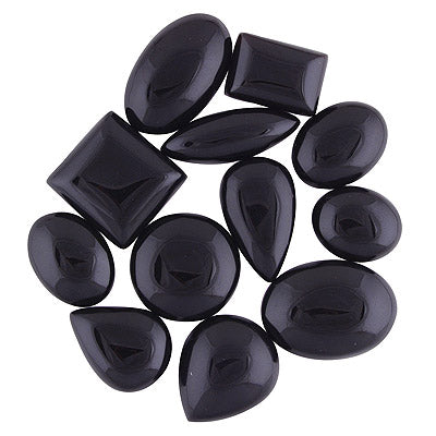 12 Pcs Natural Black Onyx Standard Quality Cabochon Gemstones Free Size Lot - RS30900184-7