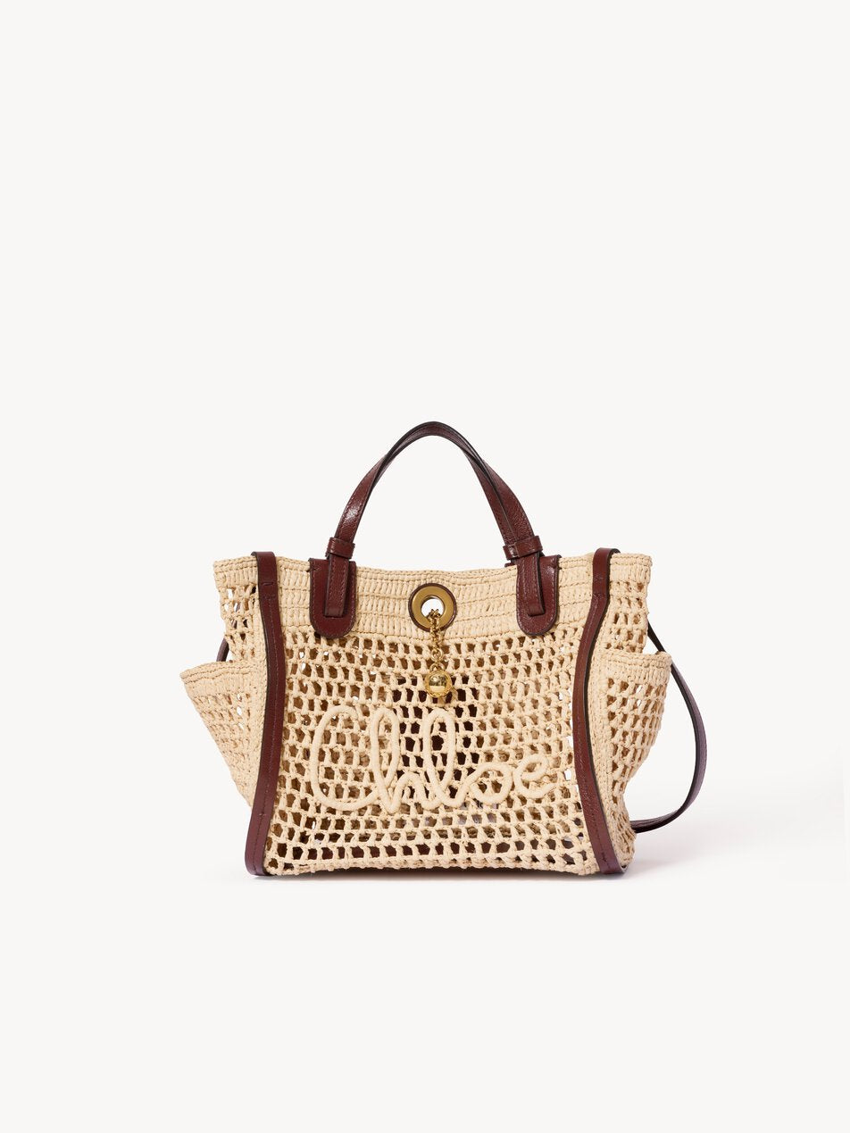 CHLOE Small Chloé Iconic double carry bag in raffia Hot Sand by CHLOE