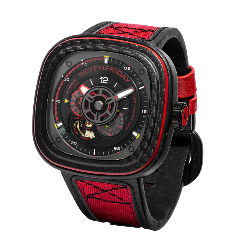 Men’s SevenFriday P3C/04 “Red Carbon” Automatic Watch - Zeuskicks