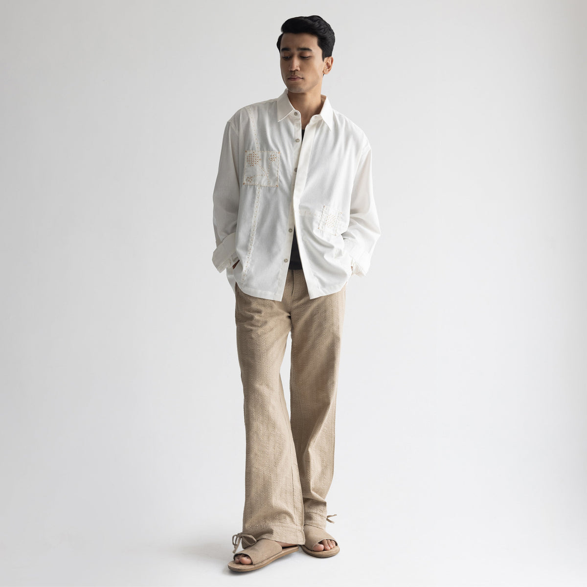 SEER SUCKER PYJAMA - KHAKI by Warping Theories