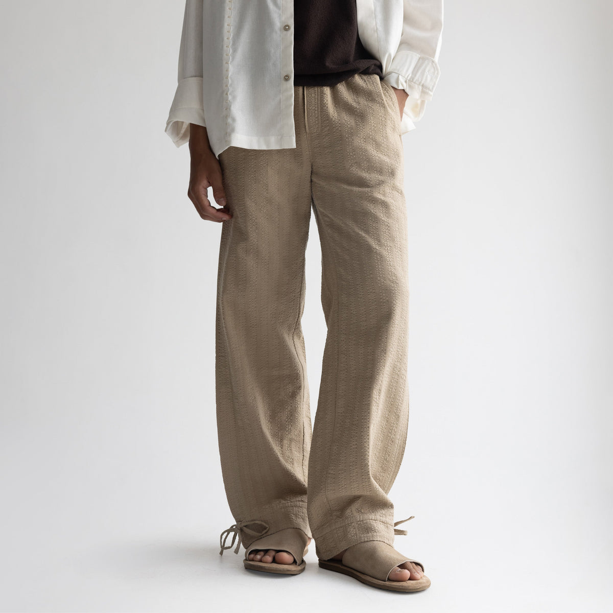 SEER SUCKER PYJAMA - KHAKI by Warping Theories
