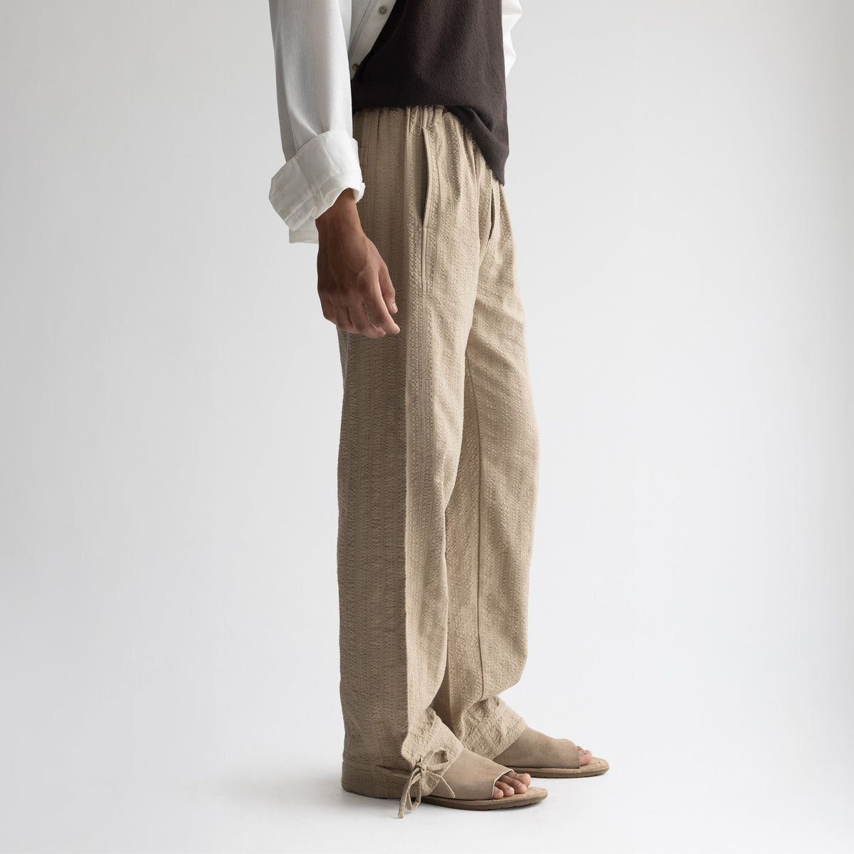 SEER SUCKER PYJAMA - KHAKI by Warping Theories