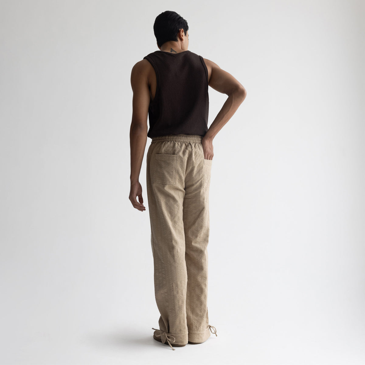 SEER SUCKER PYJAMA - KHAKI by Warping Theories